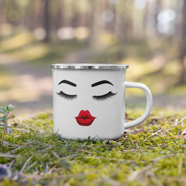 Lips and Lashes Enamel Mug